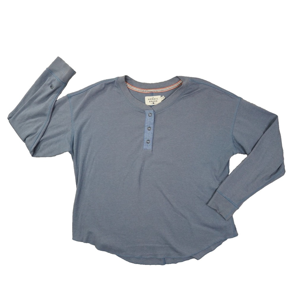 The Normal Brand Light Blue Henley Shirt Womens Large Long Sleeve Lounge Layer